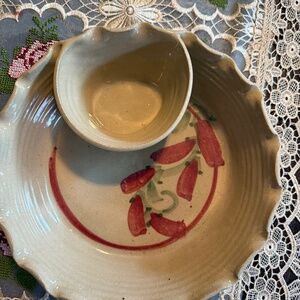 Hand made pottery chip& Dip bowl